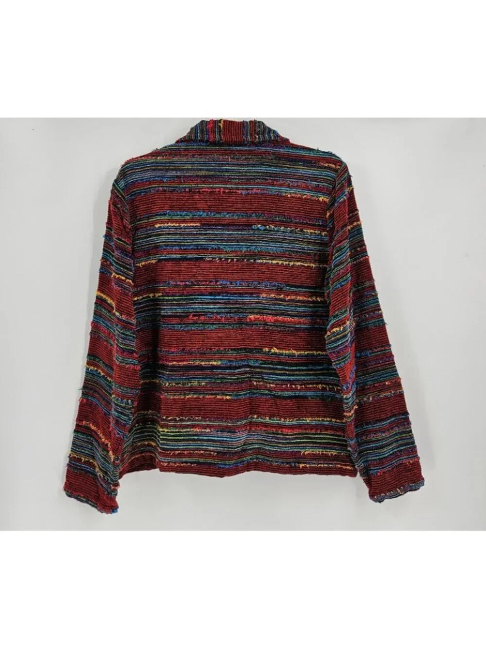 Coldwater Creek Jacket Large Striped Raw Fringe Long Sleeve